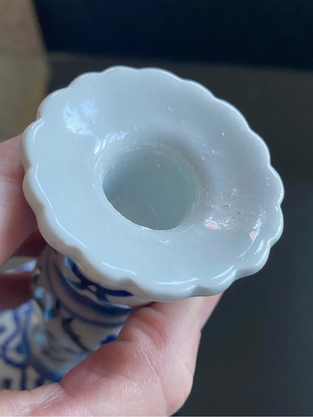 VTG Andrea by Sadek Candlestick Blue White Chinoiserie Porcelain 7”